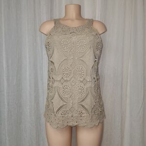 Adiva Women Size M Lace Patterned Tan Tank Top